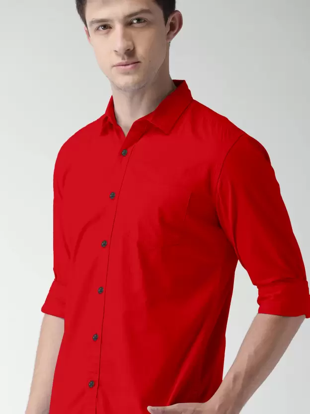 Men Regular Fit Red Collar Formal Shirt - Image 2