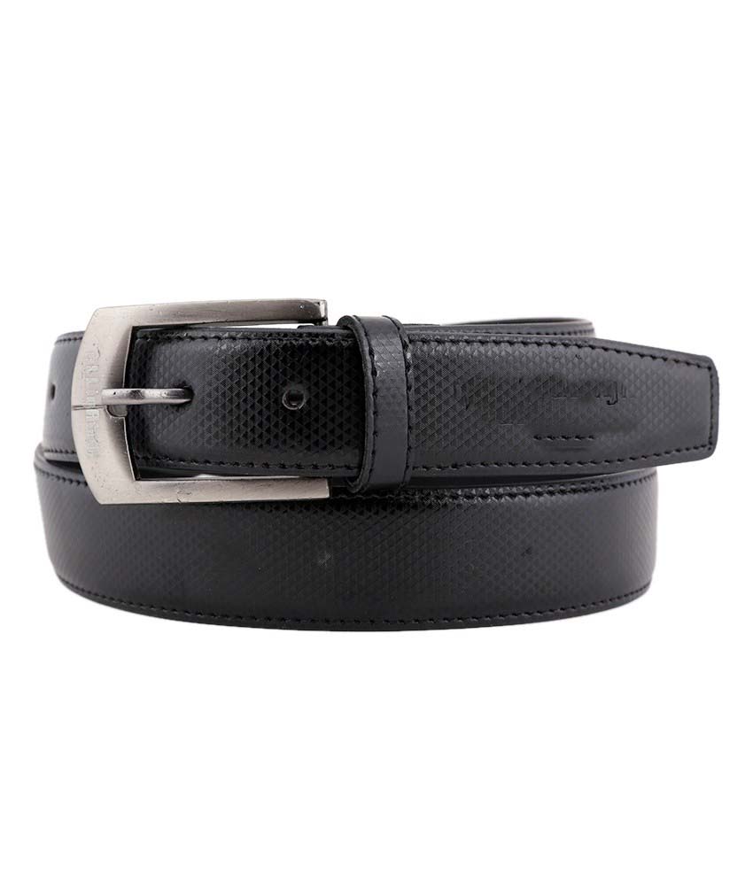 Black Leather Self Textured Men's Formal Belt