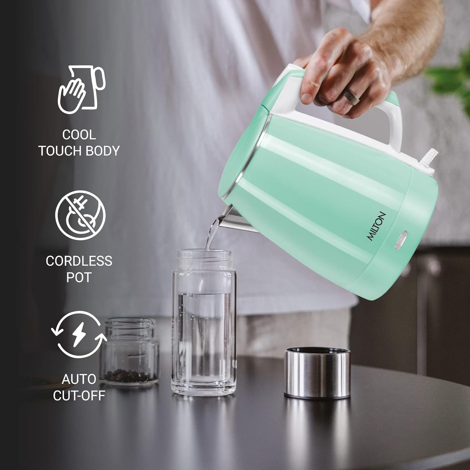 Milton Riga Stainless Steel Double Walled Electric Kettle??(1.5 L, Aqua Green) - Image 3