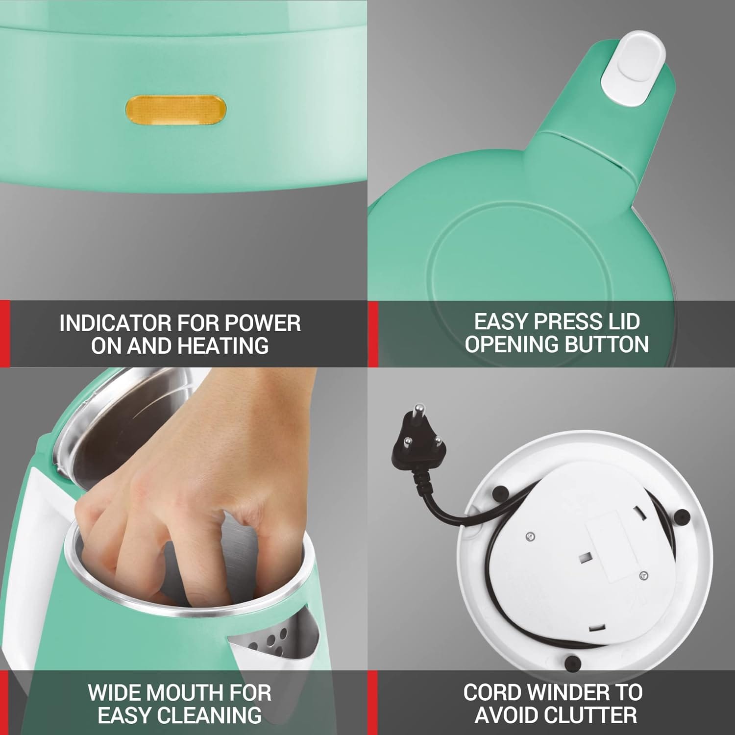 Milton Riga Stainless Steel Double Walled Electric Kettle??(1.5 L, Aqua Green) - Image 4