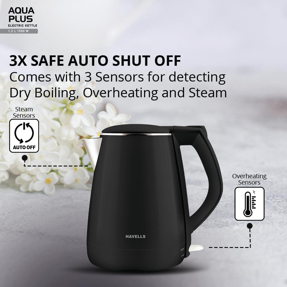 Havells Aqua plus 1500w Electric Kettle??(1.2 L, Black) - Image 2