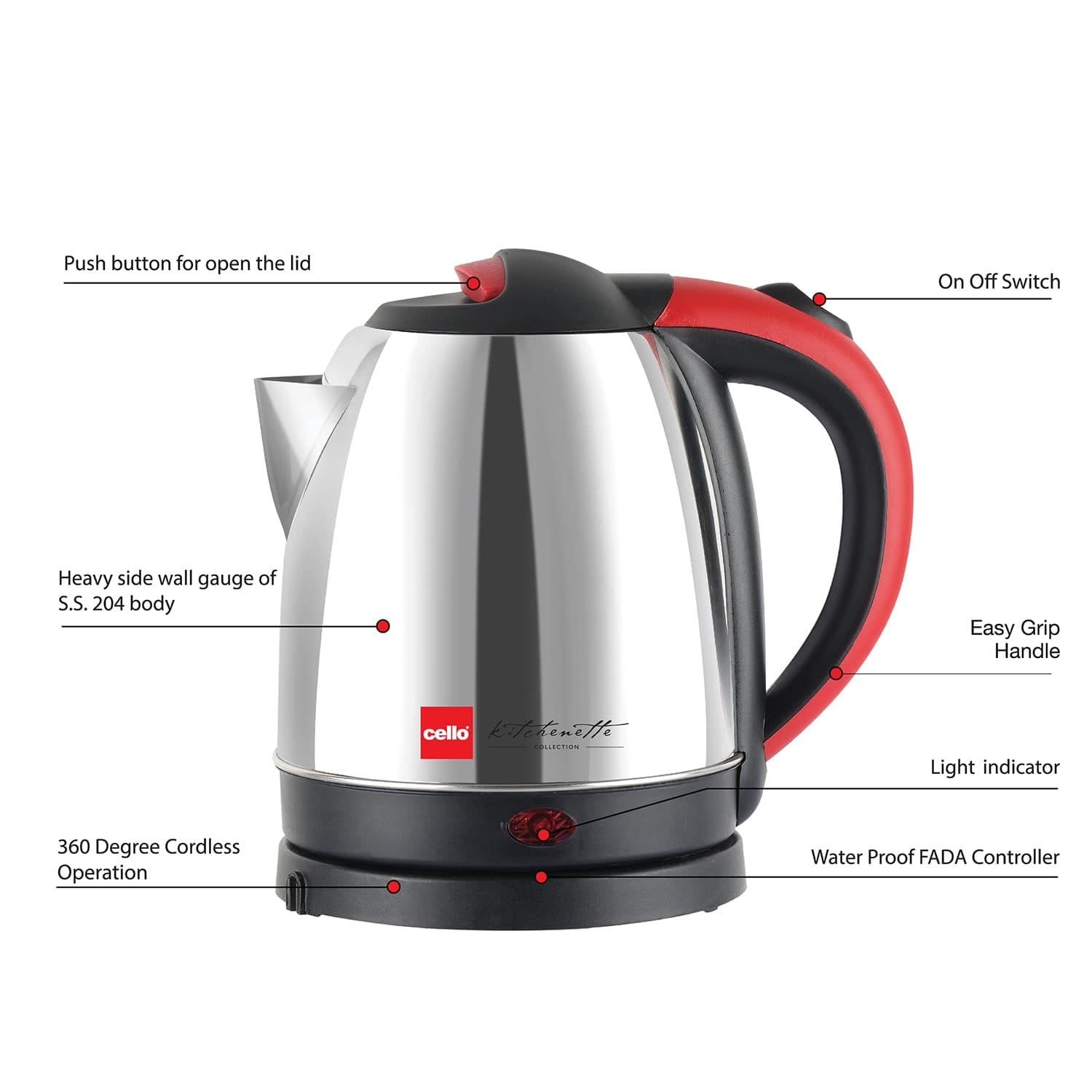 Cello Quick Boil Primo 1.8 Litre Electric Kettle Beverage Maker??(1.8 L, Silver) - Image 2