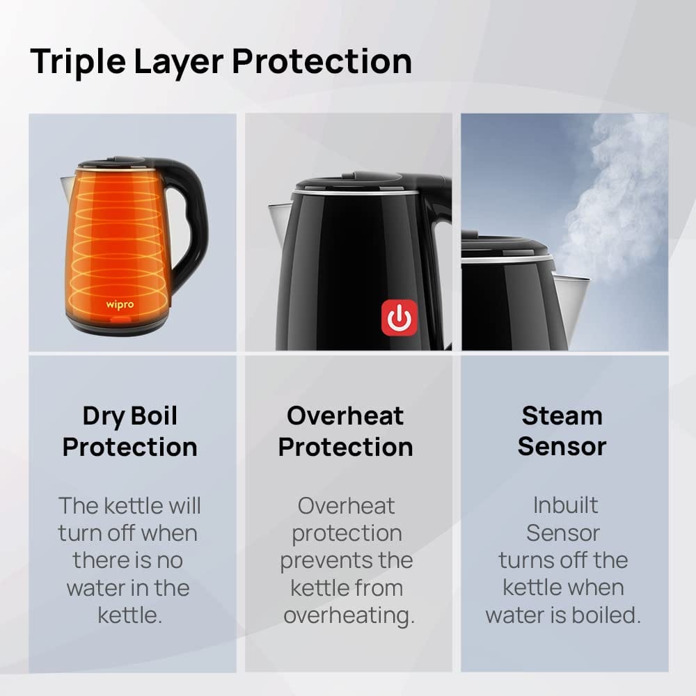 Wipro Vesta Cool touch electric Kettle with Auto cut off | Double Layer outer body Beverage Maker??(1.8 L, Black) - Image 2