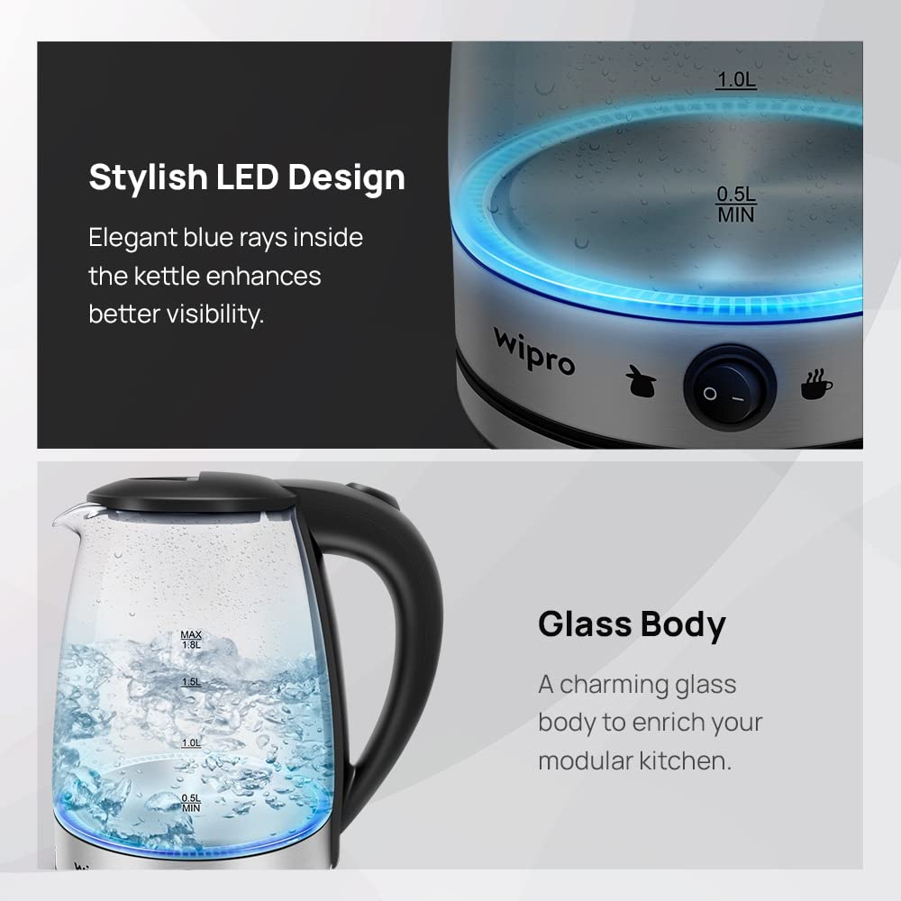 Wipro Vesta Glass LED electric Kettle with Keep warm Function Beverage Maker??(1.8 L, Glass) - Image 3