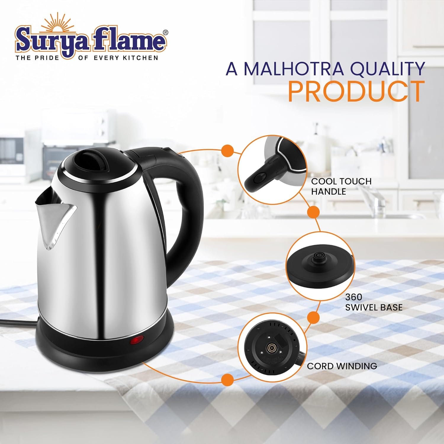 Suryaflame1.8 Litre 1500 watt Electric Kettle (1.8 L, Steel) - Image 3