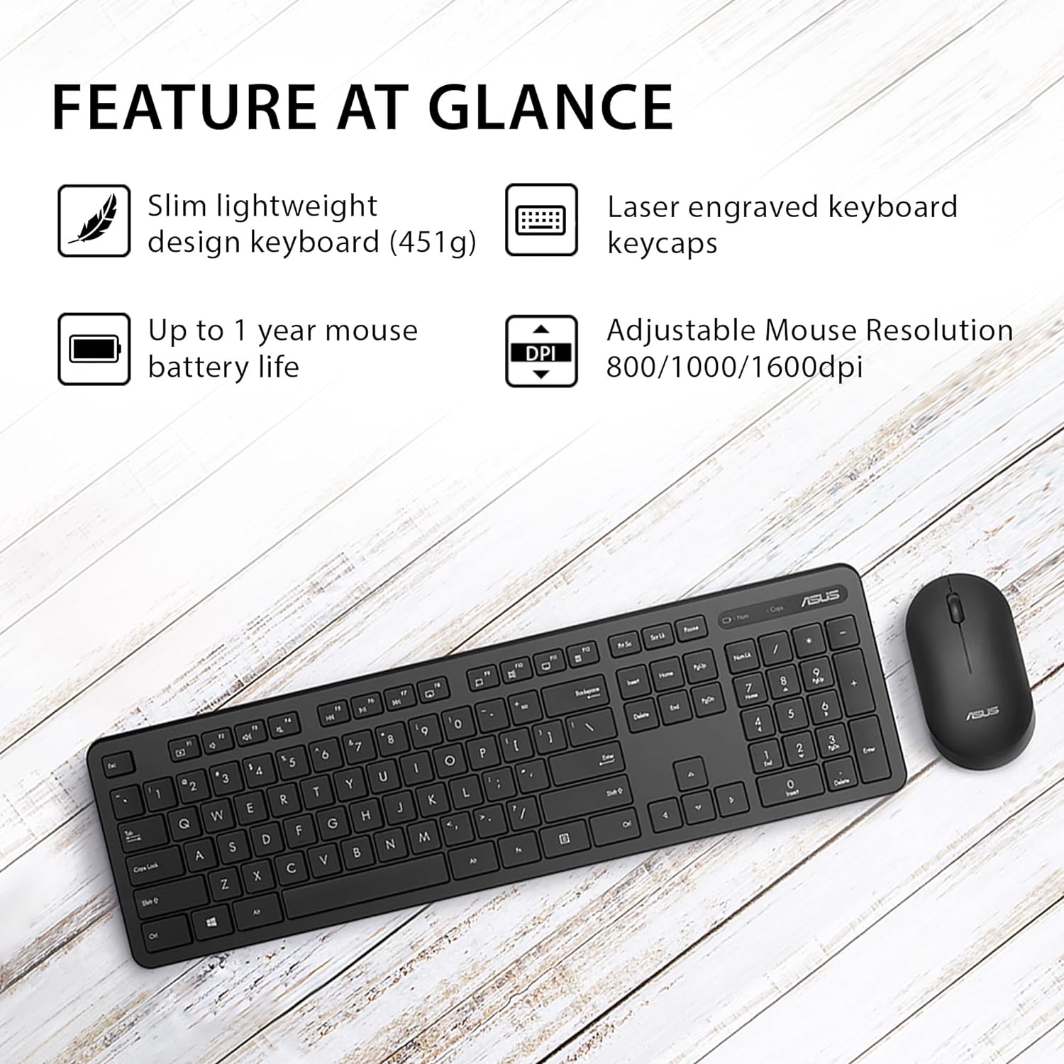 Asus Wireless Keyboard and Silent Optical Mouse Set CW100 Combo Set - Image 2
