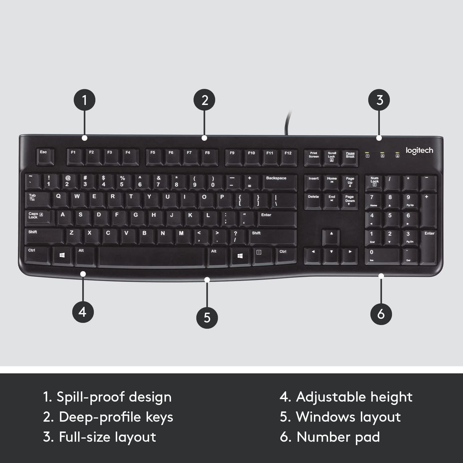 Logitech K120 Full-Size, Spill-Resistant, Curved Space Bar Wired USB Desktop Keyboard - Image 2