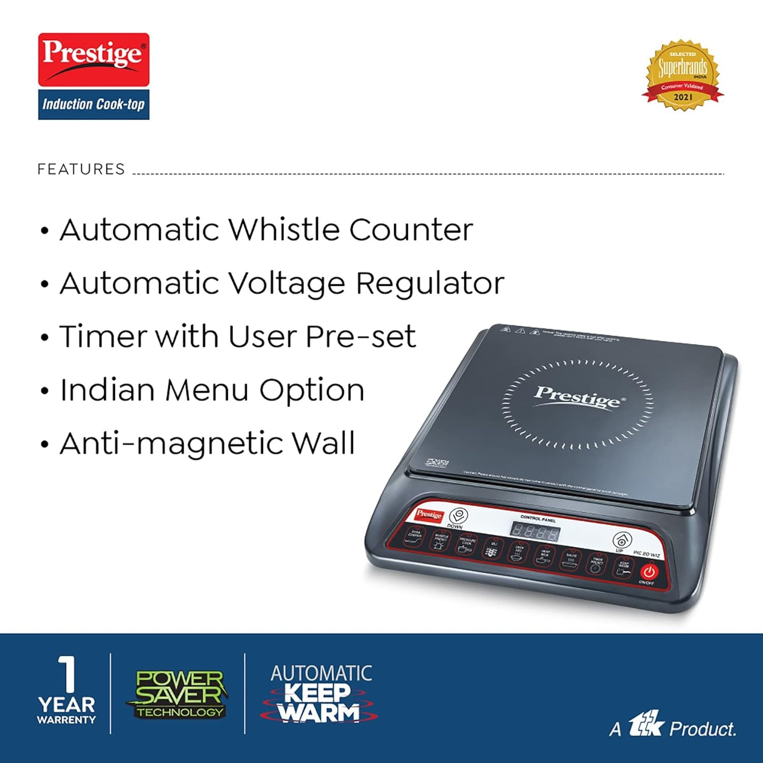 Prestige PIC 20 WIZ(Automatic Whistle Counter, Indian Menu Option) Induction Cooktop??(Black, Touch Panel) - Image 2