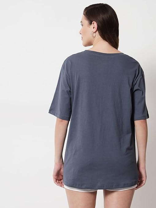 Grey Women's Casual Oversized Round Neck Tshirt - Image 2