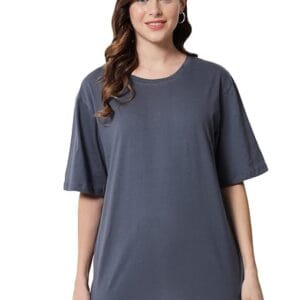 Grey Women's Casual Oversized Round Neck Tshirt