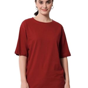 Stylish Maroon Oversized Round Neck Tshirt