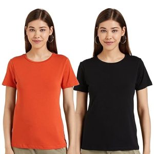 Pack of 2 Women's Cotton Stretch Regular Fit T-Shirt