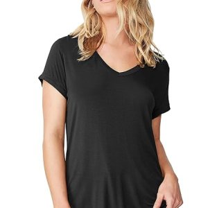 Classy Black V-Neck Cotton Women Tshirt