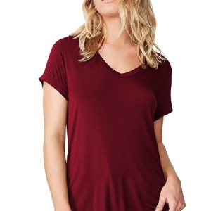 Trendy Maroon Women V-Neck Cotton Tshirt