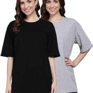 Set 2 Multi Women Cotton Half Sleeve Oversized T-Shirts