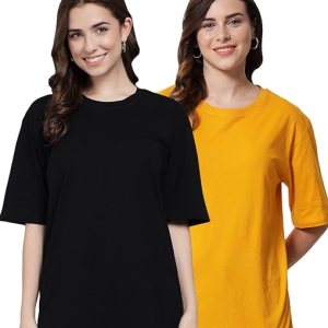 Multi Set 2 Women Cotton Half Sleeve Oversized T-Shirts