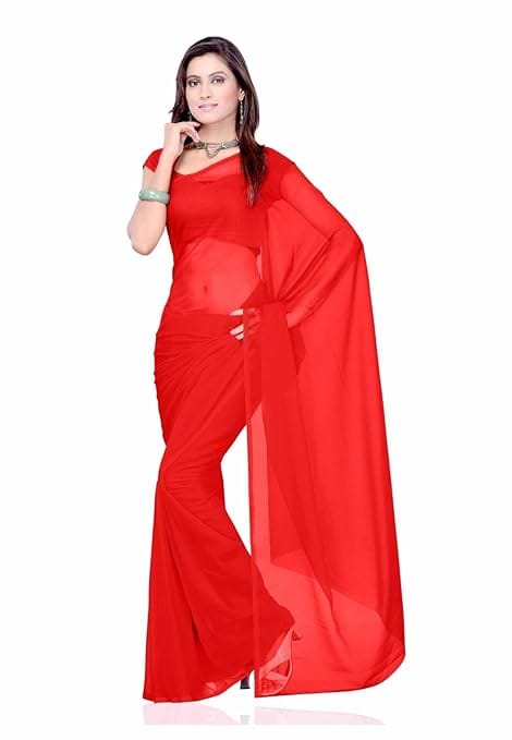 Red Georgette Traditional Party Saree