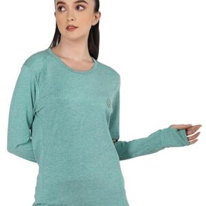 Sea Green Women's Round Neck Full Sleeves Gym T-Shirt