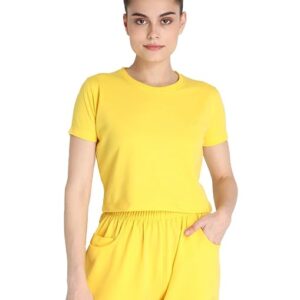 Yellow Half Sleeve Round Neck Crop Top