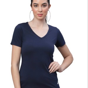 Navy Cotton V-neck T-Shirt