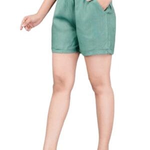 Classic Green Women Cotton Blend Casual Shorts