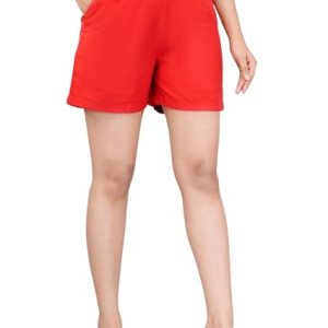 Red Women Cotton Blend Casual  Shorts