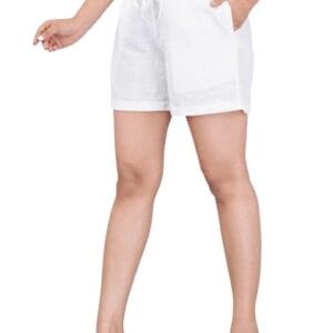 White Women Cotton Blend Casual Shorts