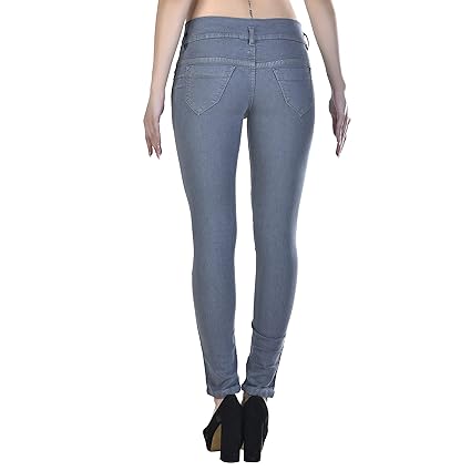 Grey Slim Fit Girls Plain Casual Denim Jeans - Image 2