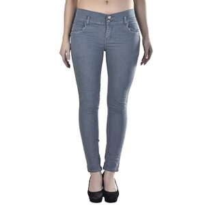 Grey Slim Fit Girls Plain Casual Denim Jeans