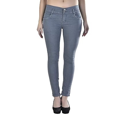 Grey Slim Fit Girls Plain Casual Denim Jeans