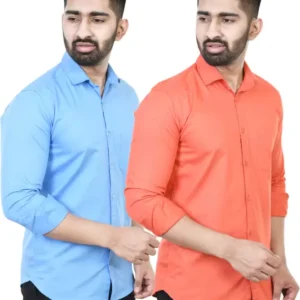 Men Regular Fit Solid Casual Shirt Pk 2