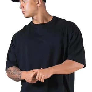 Black Men Round Neck Cotton T-Shirt