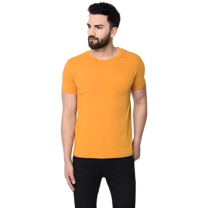 Mustard Men Round Neck Regular Fit T-Shirts