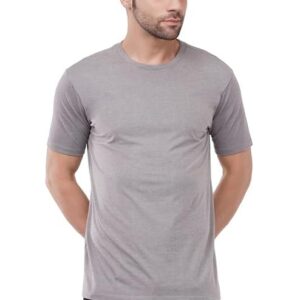 Grey Cotton Round Neck Regular Fit Tshirt