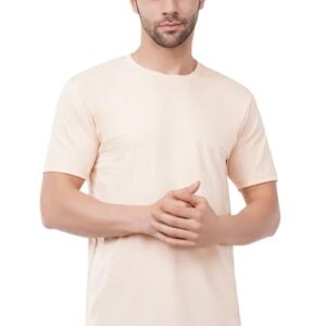 Peach Cotton Round Neck Regular Fit Tshirt