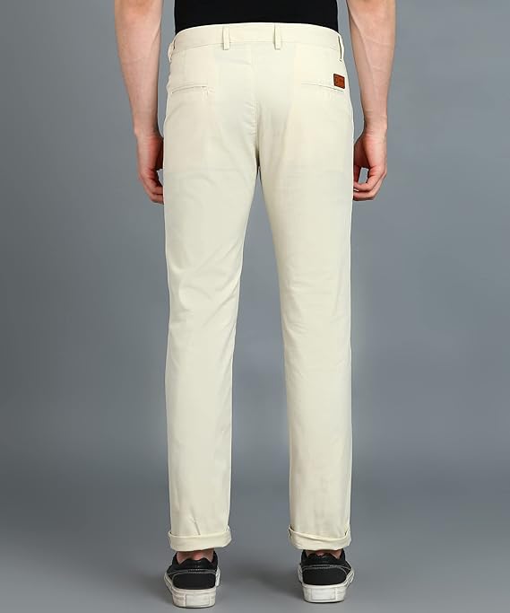Cream Men's Cotton Slim Fit Casual Trousers - Image 2