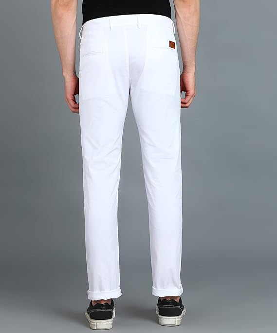 White Men's Cotton Slim Fit Casual Trousers - Image 2