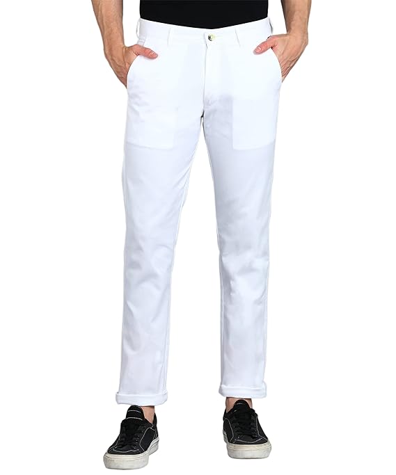White Men's Cotton Slim Fit Casual Trousers