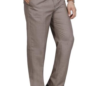 Beige Men's Solid Formal Regular Fit Trousers