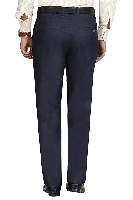 Blue Men's Solid Formal Regular Fit Trousers - Image 2
