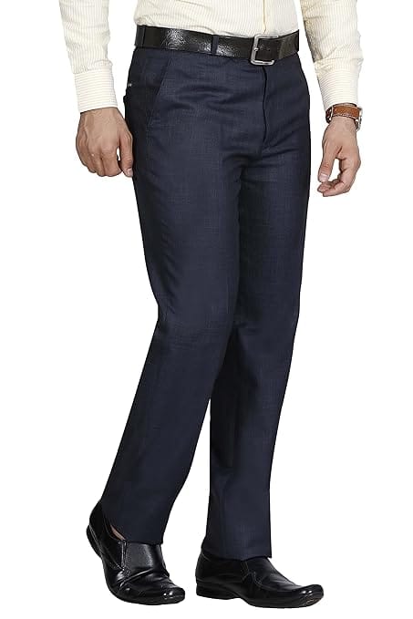 Blue Men's Solid Formal Regular Fit Trousers