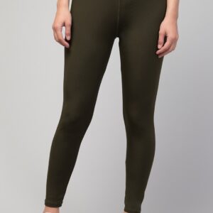 Classy Women Olive Plain Gym Tights