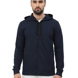 Men's Cotton Plain Navy Blue Hooded