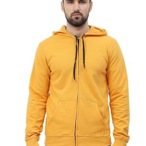 Men's Cotton Plain Mustard Yellow Hooded