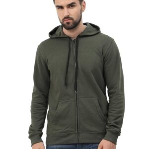 Men's Cotton Plain Olive Green Hooded