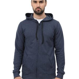 Men's Cotton Plain Navy Melange Hooded
