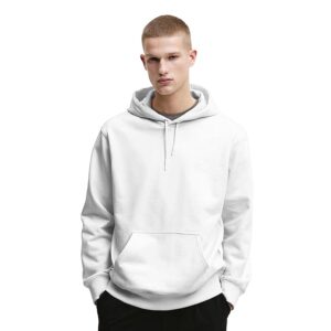 Mens Cotton Fleece Plain White Hoodie