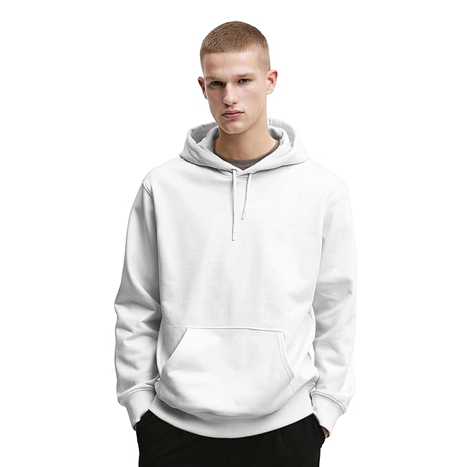 Mens Cotton Fleece Plain White Hoodie