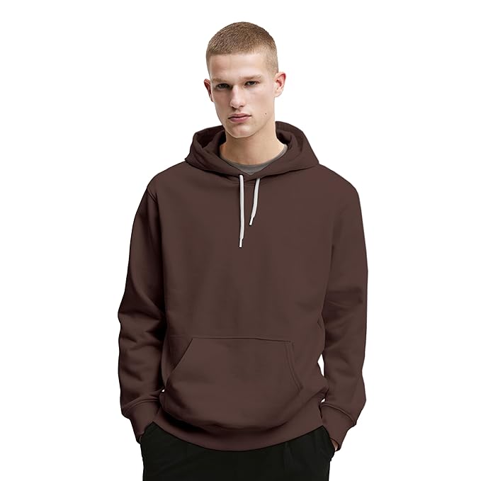 Mens Cotton Fleece Plain Brown Hoodie