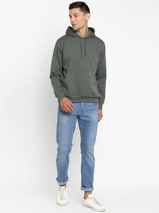 Mens Fleece Plain Fern Green Hoodie - Image 3